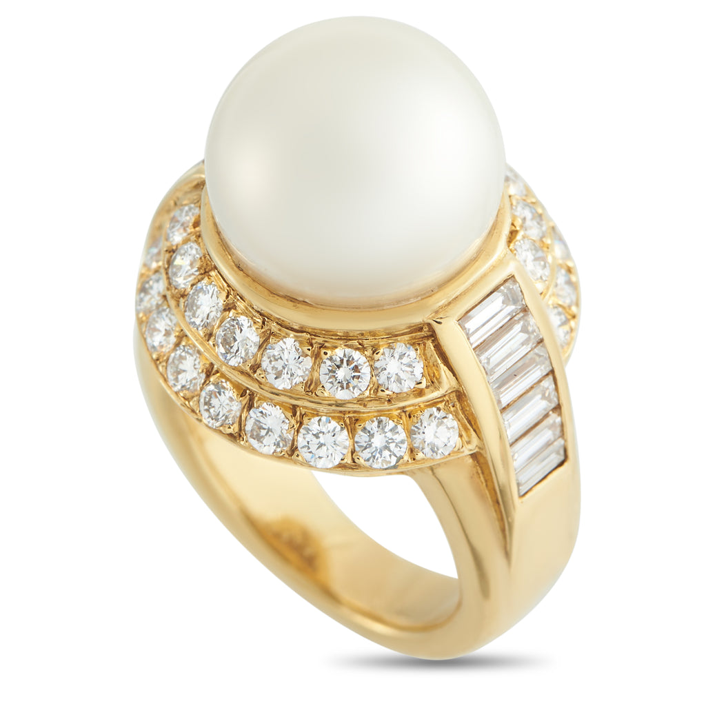 18K Yellow Gold 1.60ct Diamond and Pearl Ring