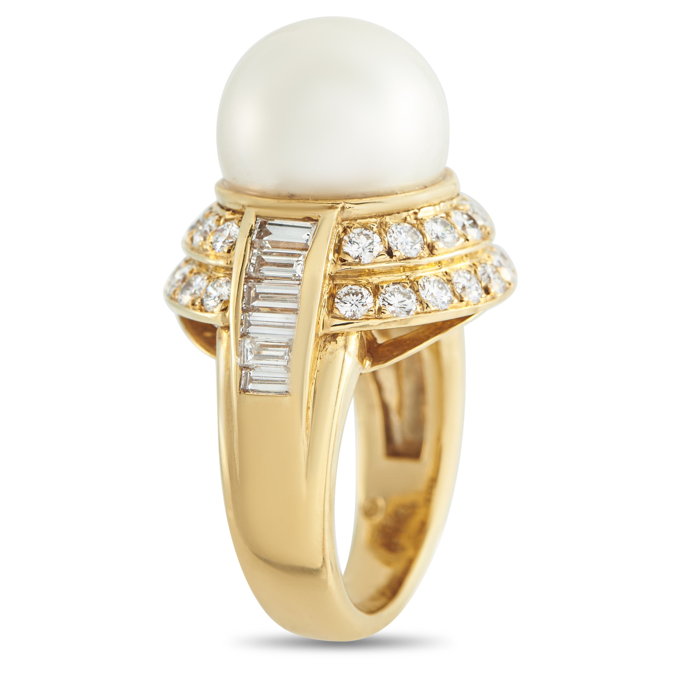 18K Yellow Gold 1.60ct Diamond and Pearl Ring