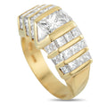 Yellow gold ring with large princess-cut diamond center and diamond side rows