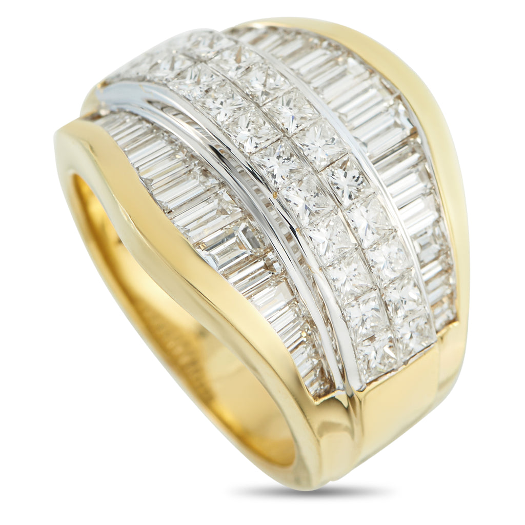 18K Yellow 3.50ct Gold Diamond Multi-Row Ring