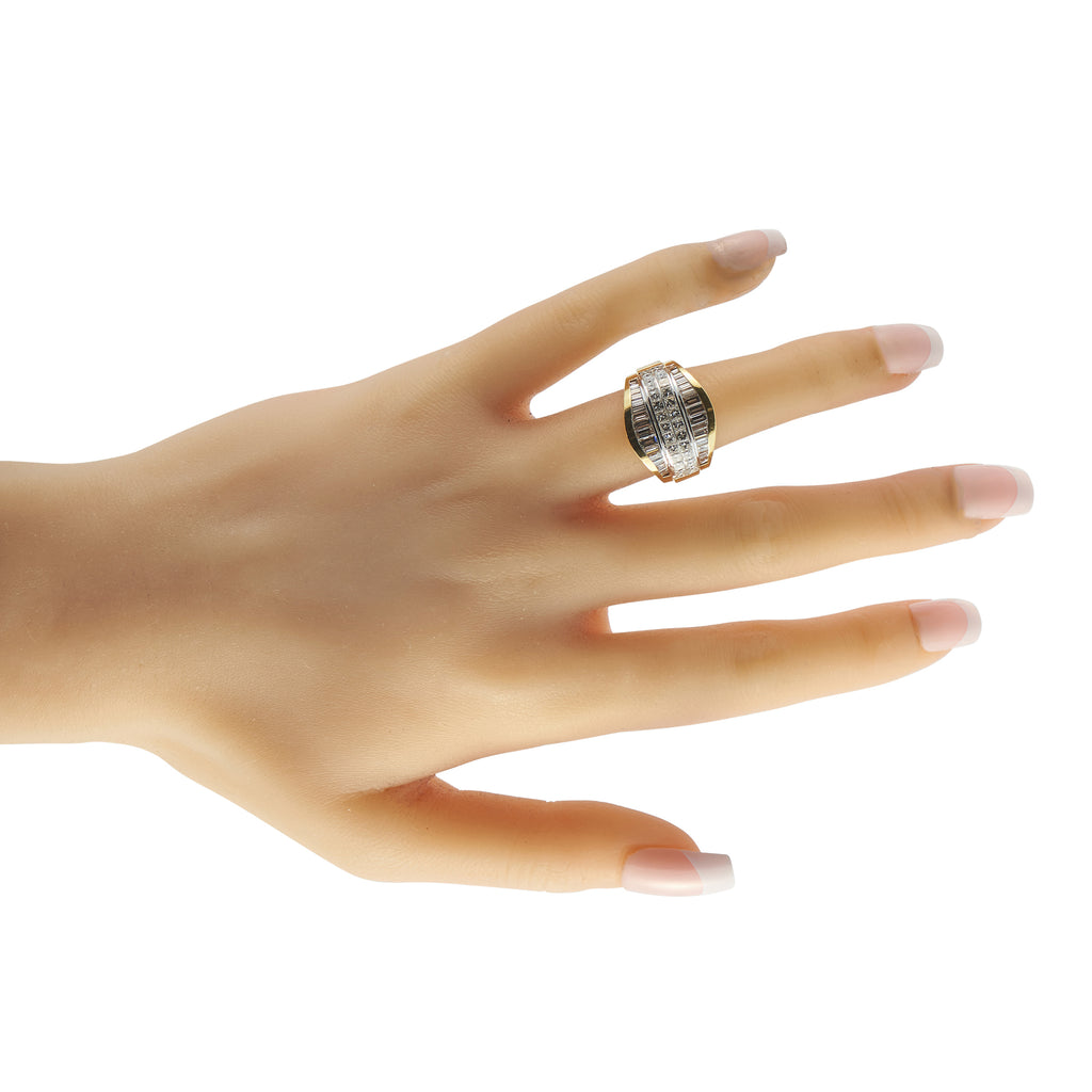 18K Yellow 3.50ct Gold Diamond Multi-Row Ring