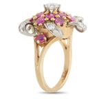 18K Yellow Gold 0.80ct Diamond and Ruby Flower Ring