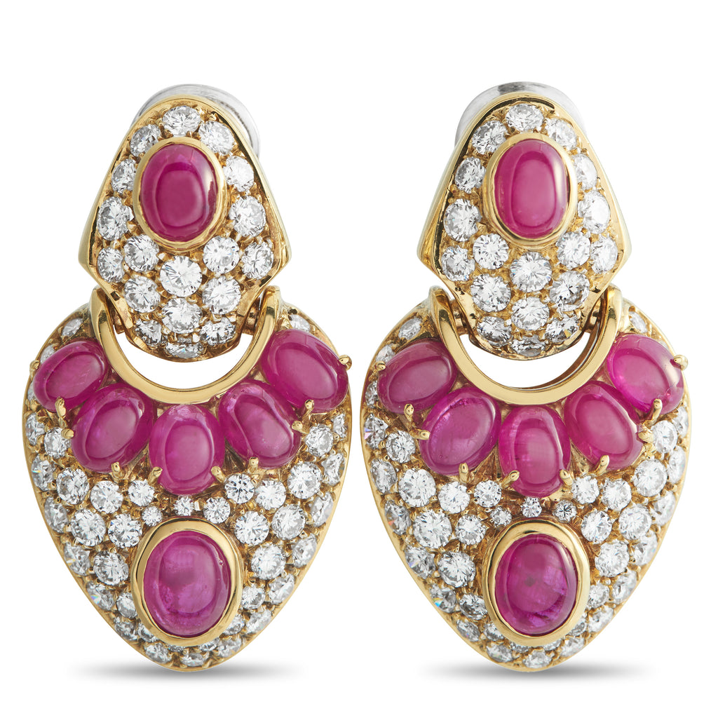 18K Yellow Gold 6.0ct Diamond and Ruby Earrings