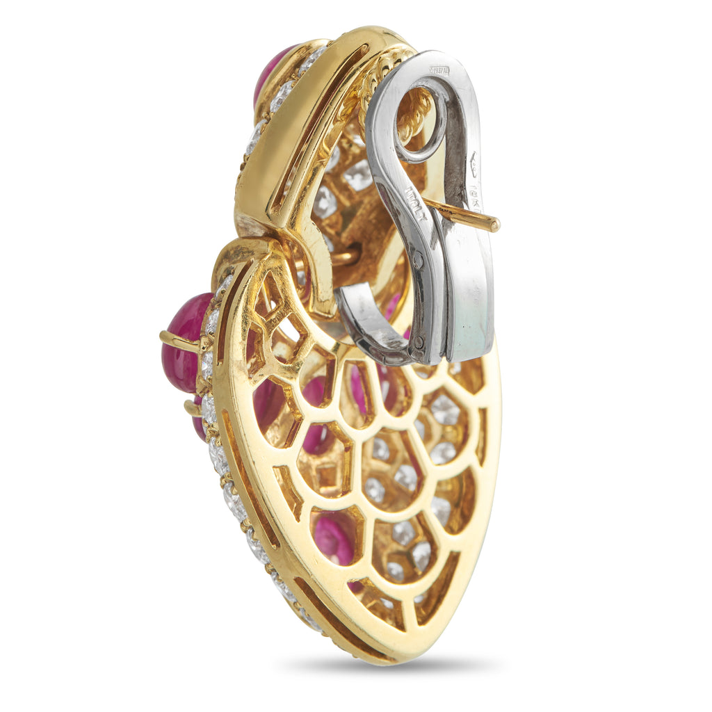 18K Yellow Gold 6.0ct Diamond and Ruby Earrings