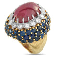 18K Yellow Gold 0.64ct Diamond, Ruby, and Sapphire Ring