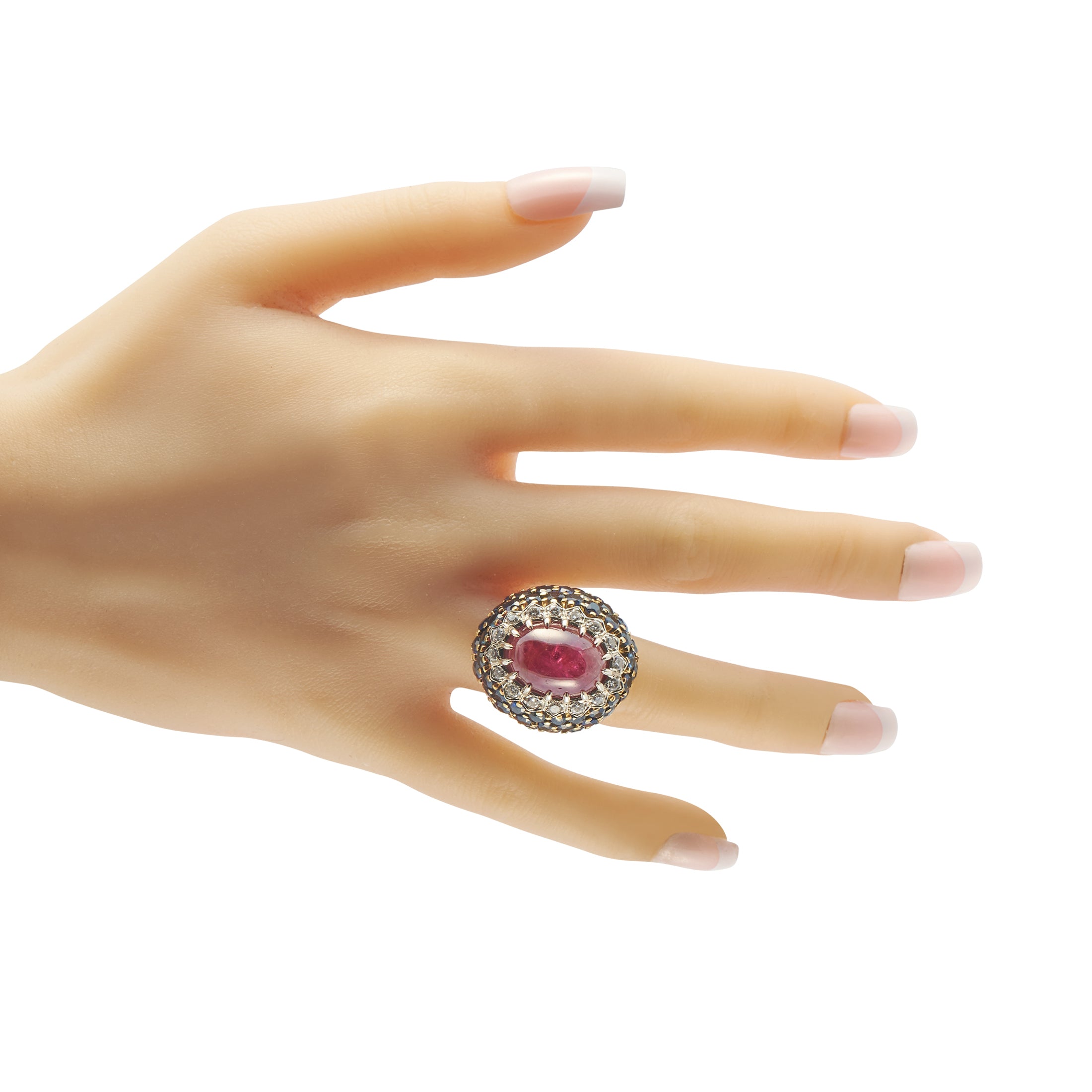 18K Yellow Gold 0.64ct Diamond, Ruby, and Sapphire Ring