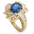 Exclusive 18K Yellow Gold 0.82ct Diamond and Sapphire Ring - An Exclusive  ring that makes a statement of grace and grandeur. In 18K yellow gold, this ring holds a 2.43-carat sapphire at