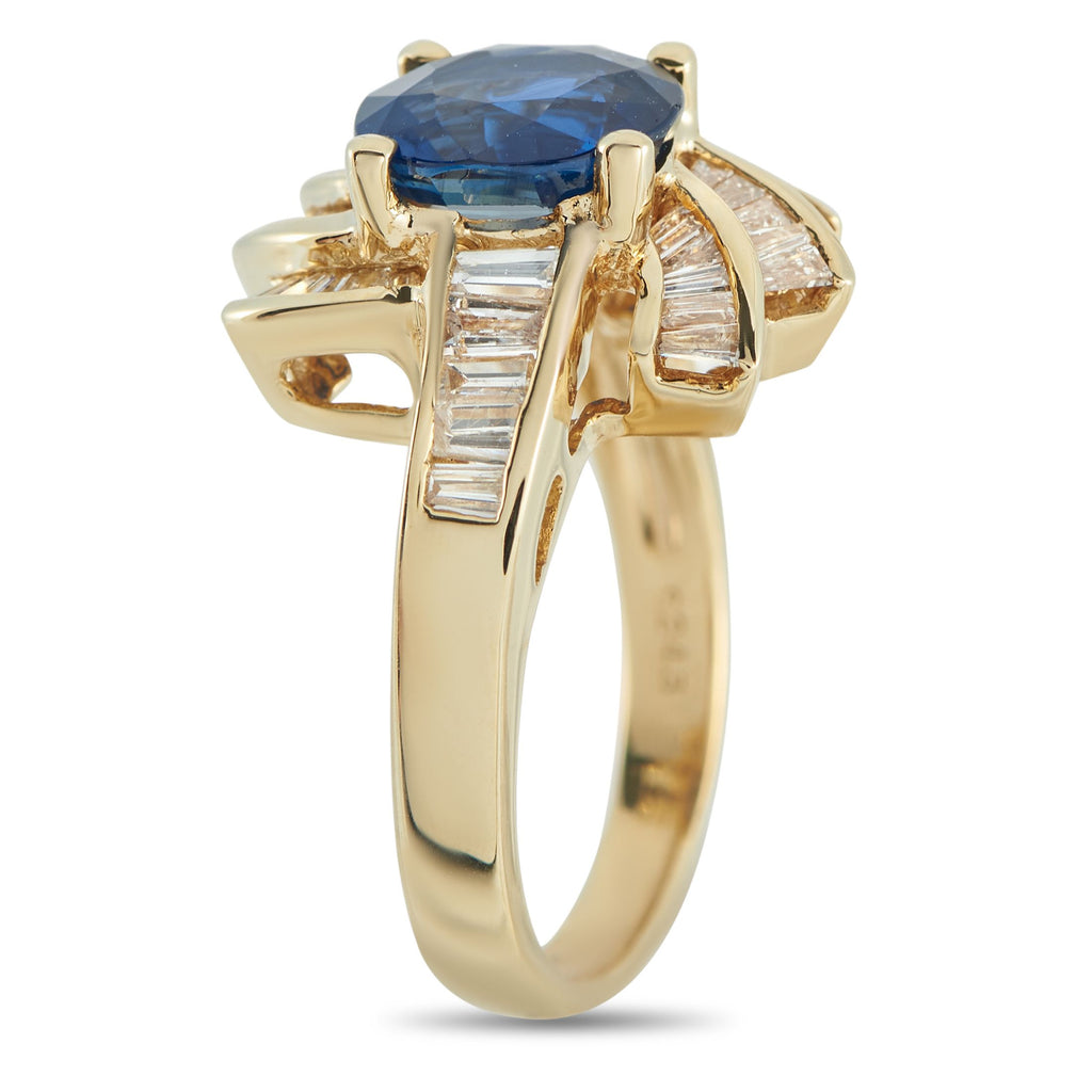 Exclusive 18K Yellow Gold 0.82ct Diamond and Sapphire Ring