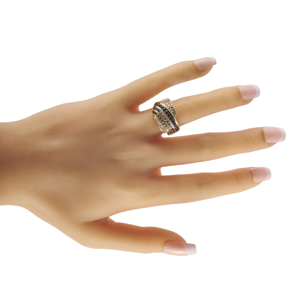 18K Yellow Gold 1.01ct Diamond and Sapphire Ring