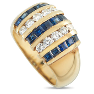 18K Yellow Gold 0.60ct Diamond and Sapphire Ring