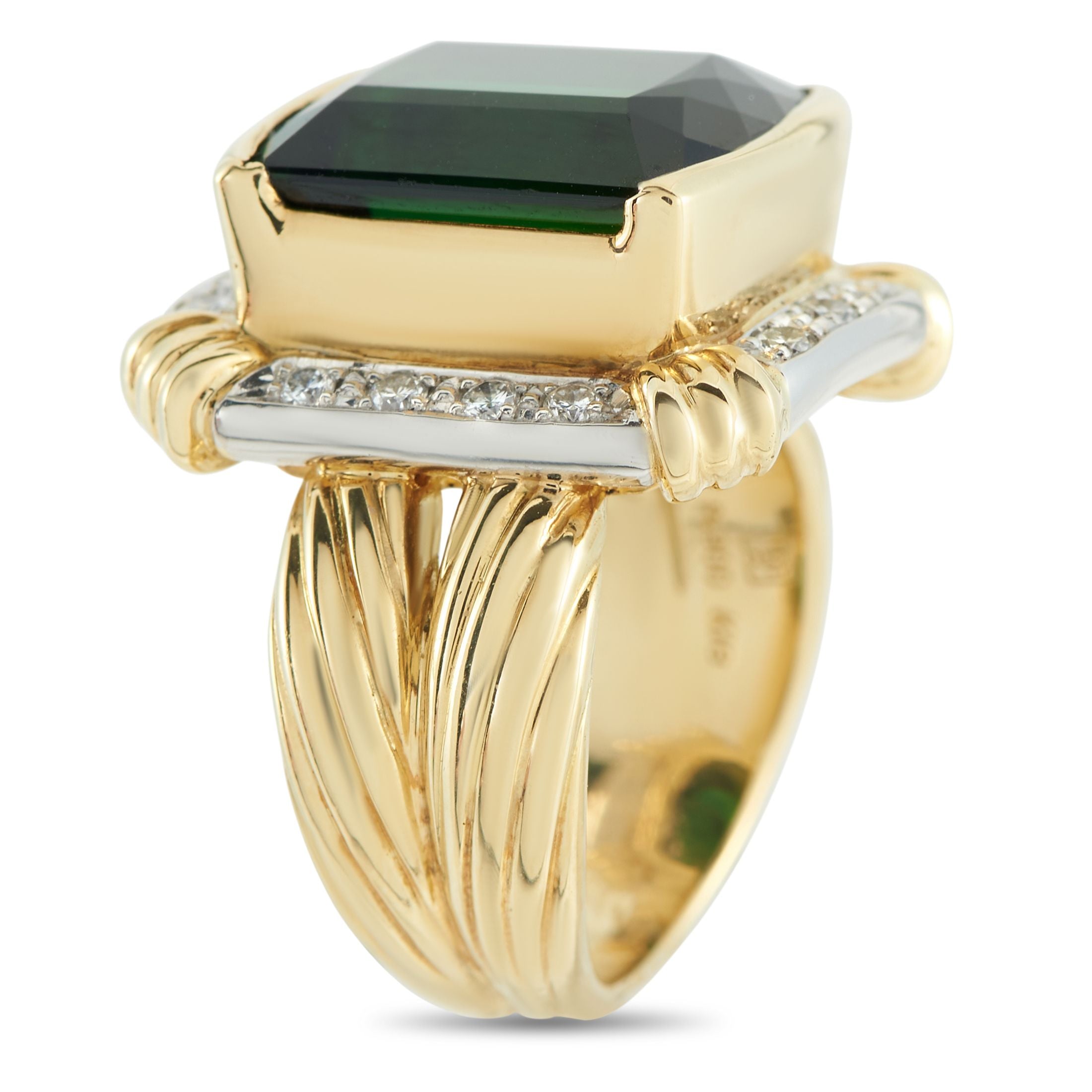 Exclusive 18K Yellow and White Gold 0.28ct Diamond and Tourmaline Ring