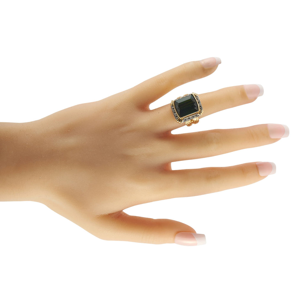 Exclusive 18K Yellow and White Gold 0.28ct Diamond and Tourmaline Ring