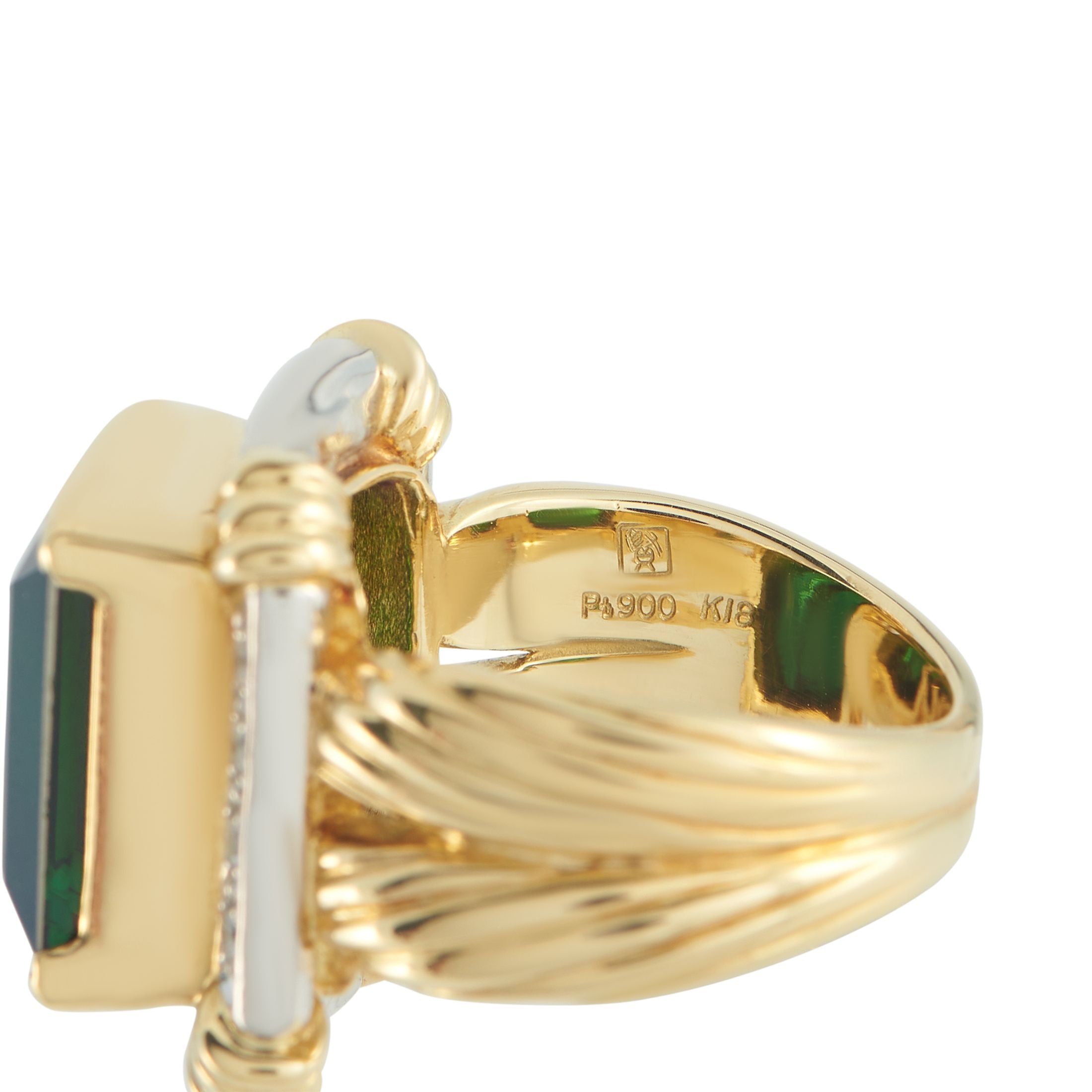 Exclusive 18K Yellow and White Gold 0.28ct Diamond and Tourmaline Ring