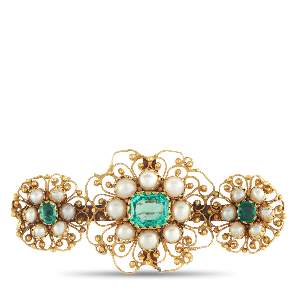 18K Yellow Gold 1.10ct Emerald Brooch