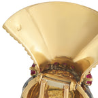 18K Yellow Gold Sapphire, Ruby, and Enamel French Blackamoor Brooch