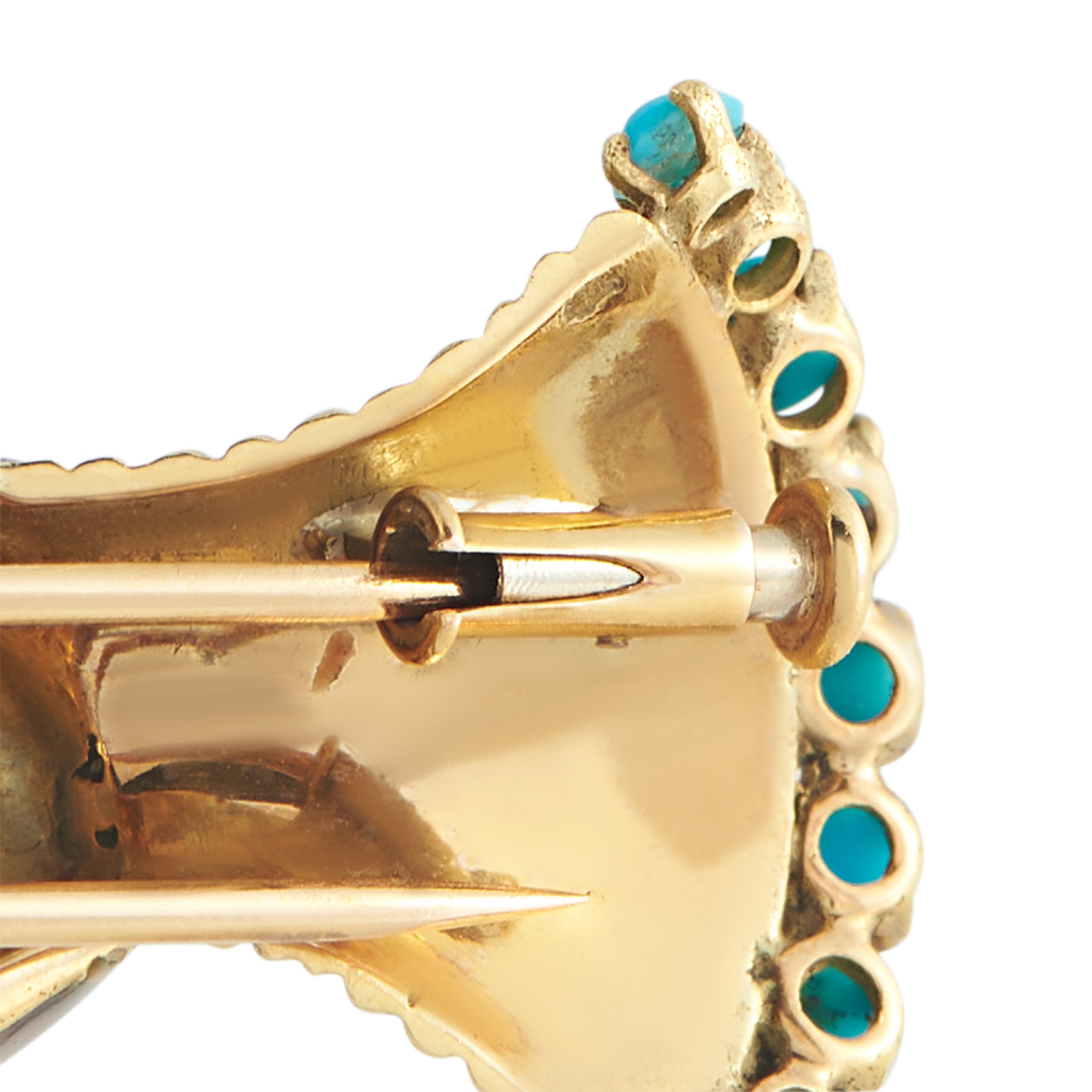 Antique 18K Yellow Gold Sapphire, Ruby, Turquoise, and Enamel French Blackamoor Brooch