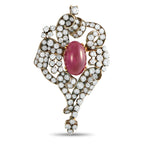 18K Yellow Gold and Silver 6.25ct Diamond and Ruby Brooch