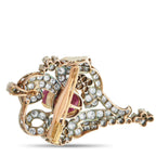 18K Yellow Gold and Silver 6.25ct Diamond and Ruby Brooch