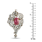 18K Yellow Gold and Silver 6.25ct Diamond and Ruby Brooch