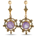 Antique 18K Yellow Gold Amethyst and Seed Pearl Earrings