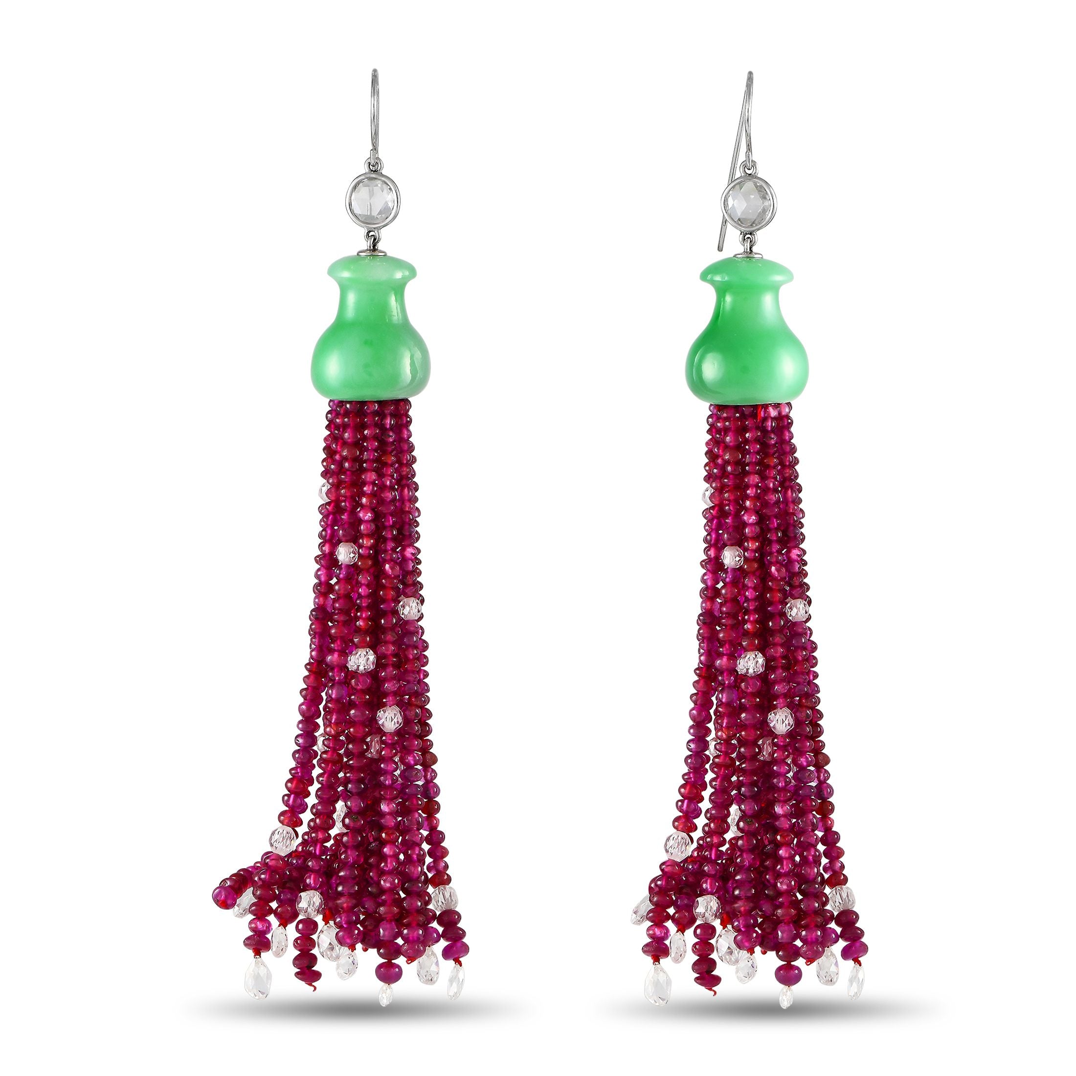Exclusive 11.50ct Briolette Diamond, Ruby and Jade Tassel Earrings MF08-072524 – Steal the show regardless of what you’re wea