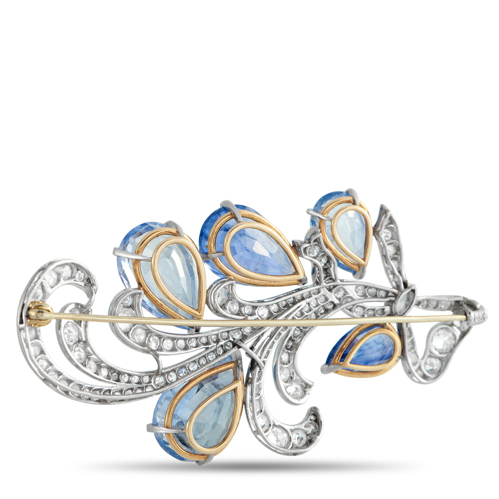Platinum, 14K Rose Gold 2.20ct Diamond and Sapphire Brooch