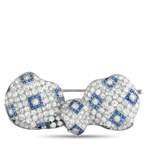 18K Yellow Gold and Platinum 5.0ct Diamond and Sapphire Art Deco Brooch