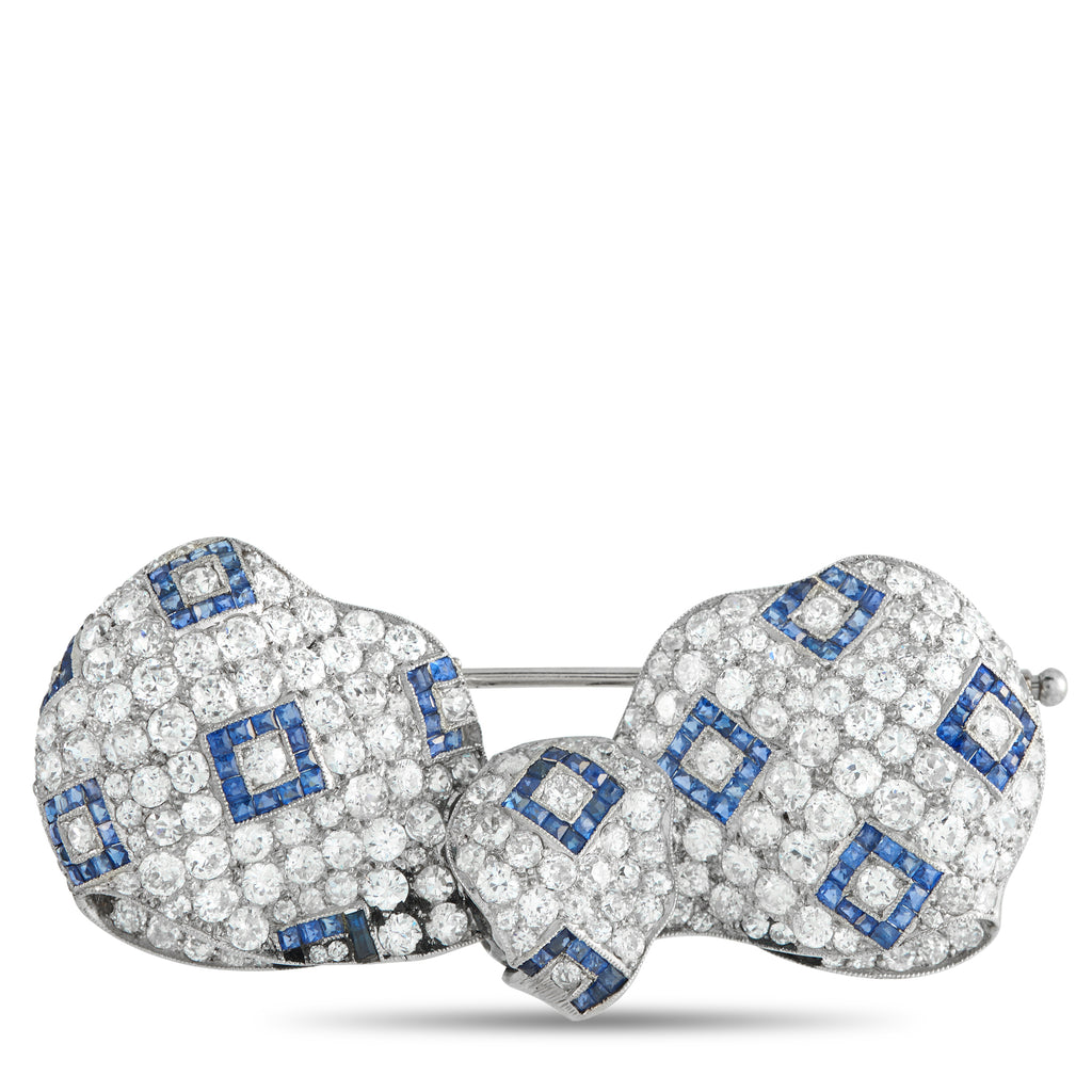 18K Yellow Gold and Platinum 5.0ct Diamond and Sapphire Art Deco Brooch