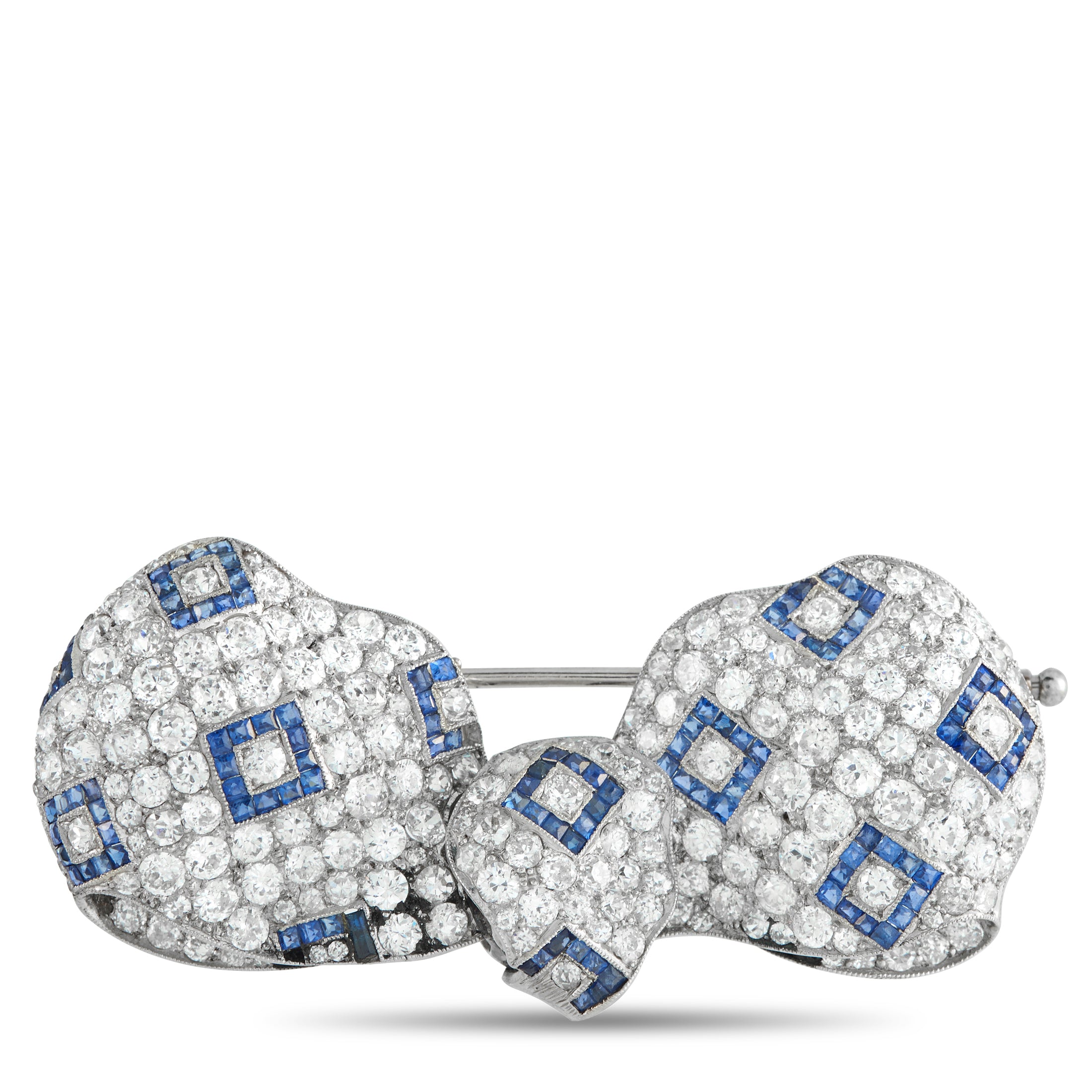 18K Yellow Gold and Platinum 5.0ct Diamond and Sapphire Art Deco Brooch