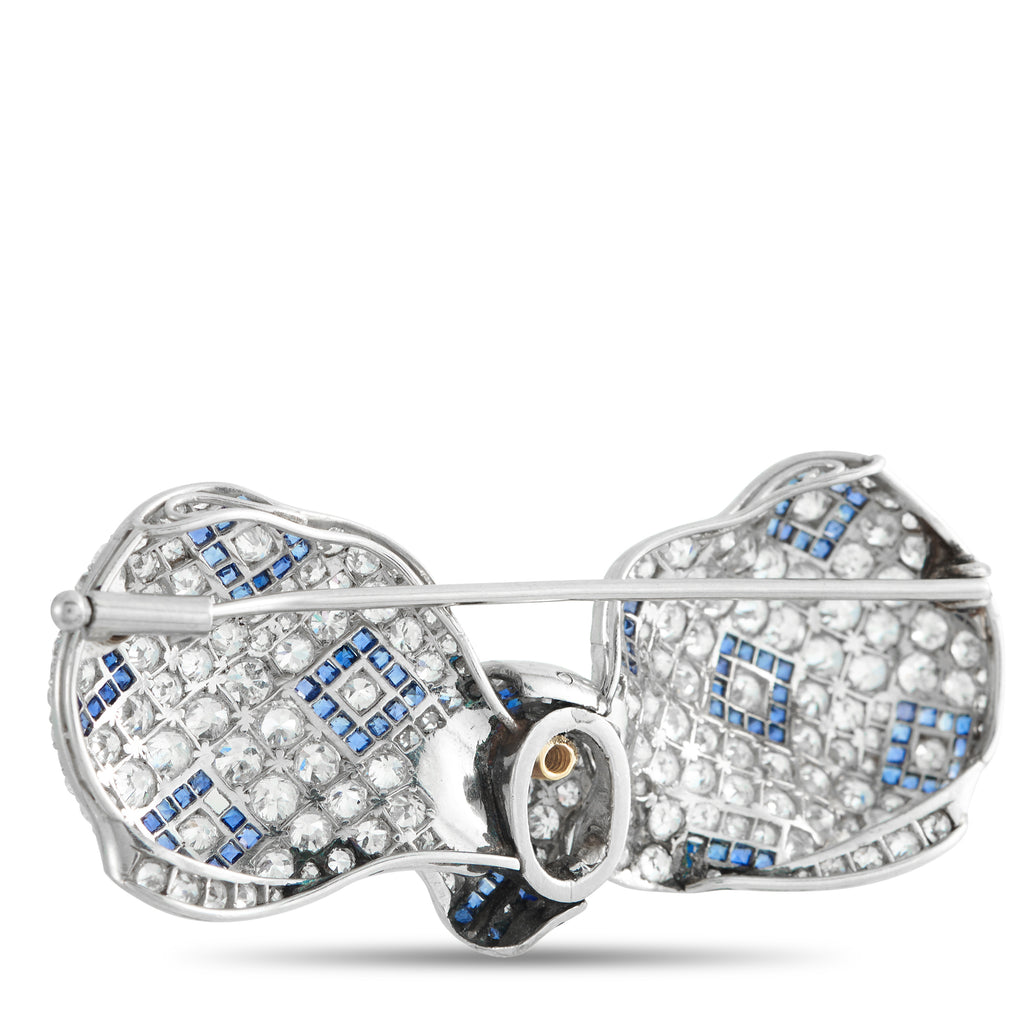 18K Yellow Gold and Platinum 5.0ct Diamond and Sapphire Art Deco Brooch