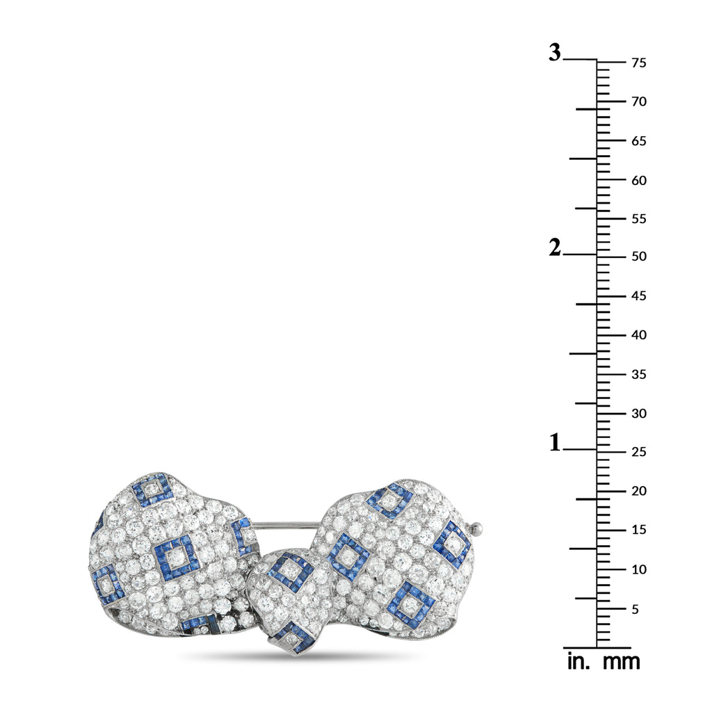 18K Yellow Gold and Platinum 5.0ct Diamond and Sapphire Art Deco Brooch