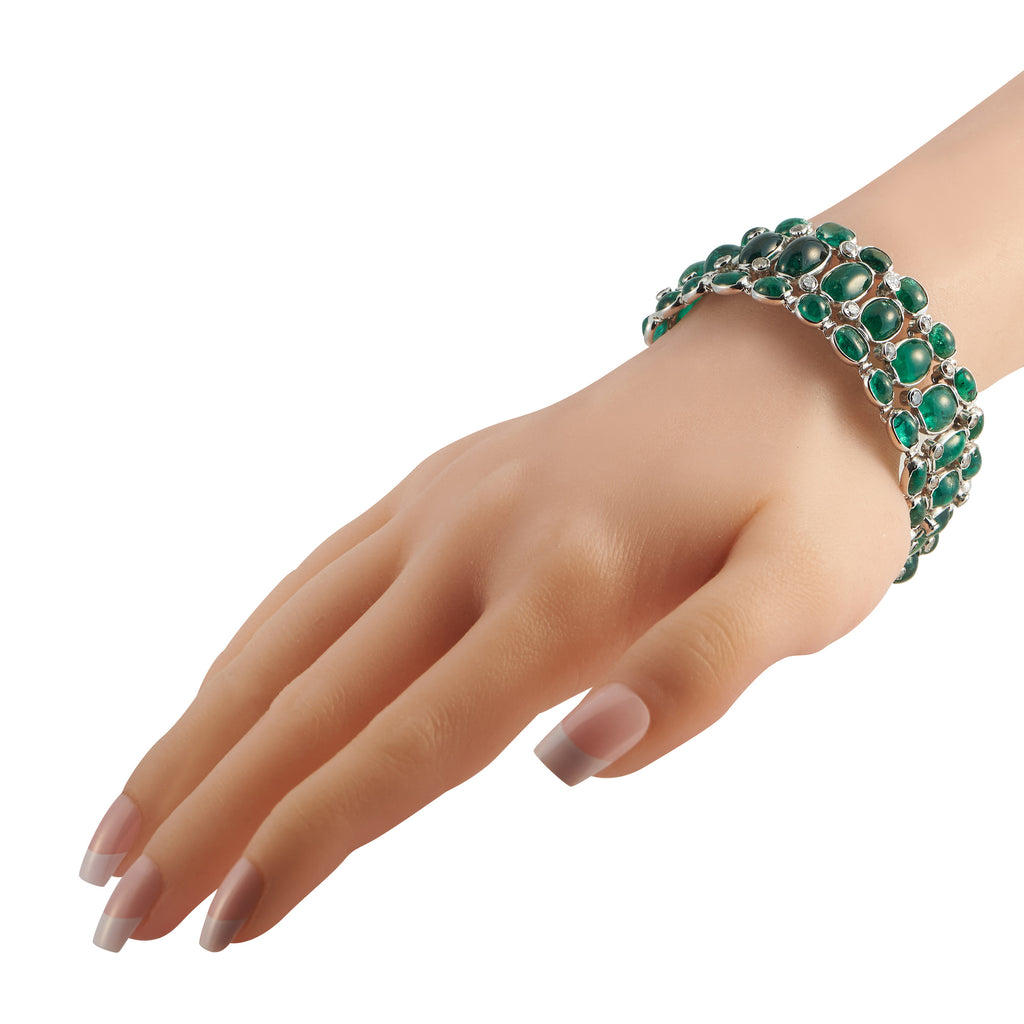 Platinum Diamond and Emerald Bracelet
