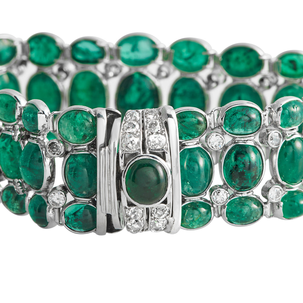 Platinum Diamond and Emerald Bracelet