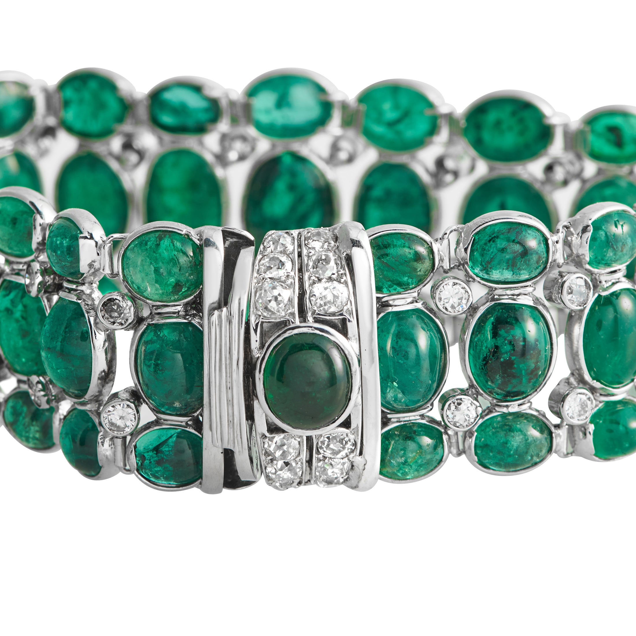 Platinum Diamond and Emerald Bracelet