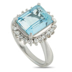 Exclusive Platinum 0.48ct Diamond and Aquamarine Ring - In this Exclusive  ring, a 4.32-carat step-cut aquamarine sits proudly within four refined prongs. Its crisp facets and gentl
