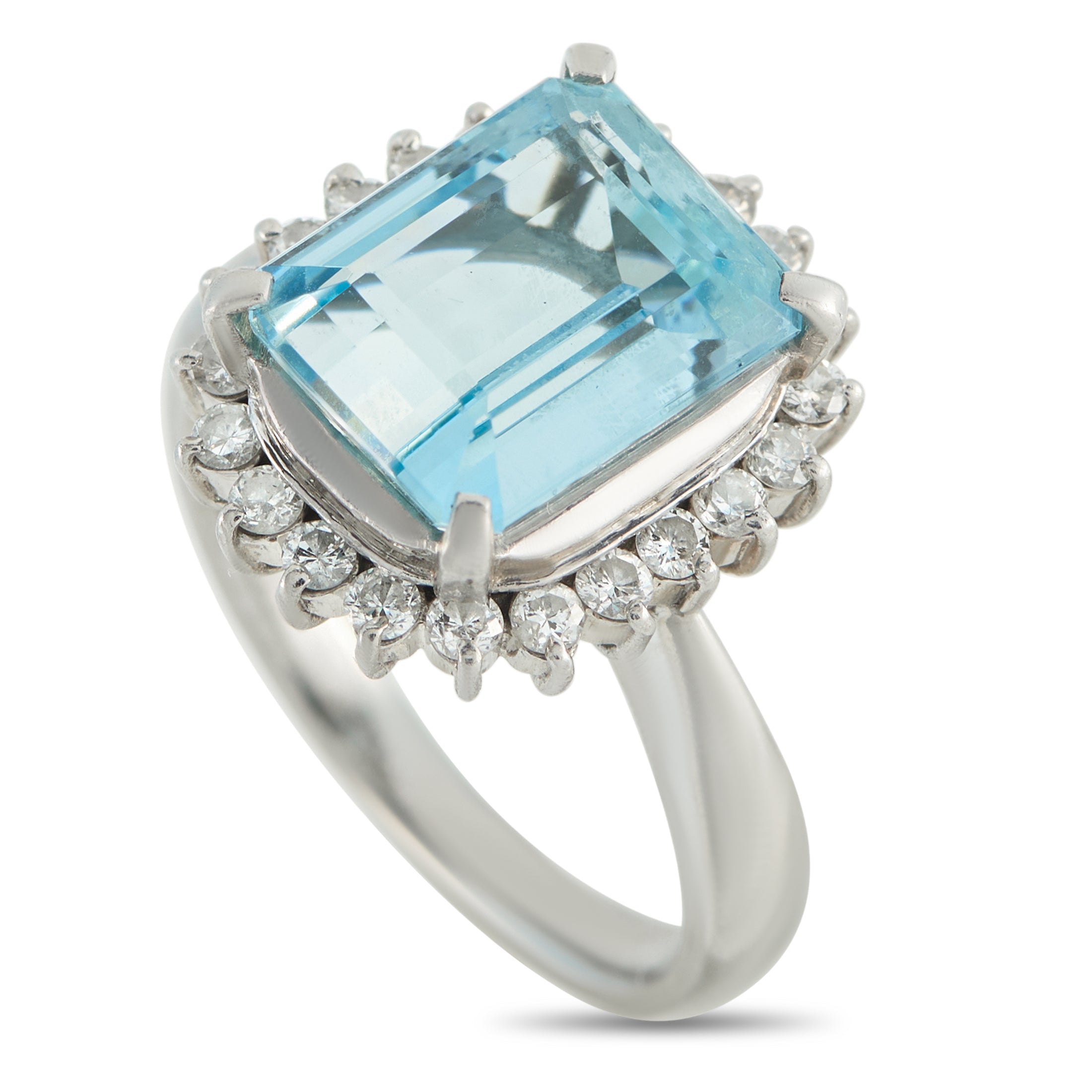 Platinum 0.48ct Diamond and Aquamarine Ring