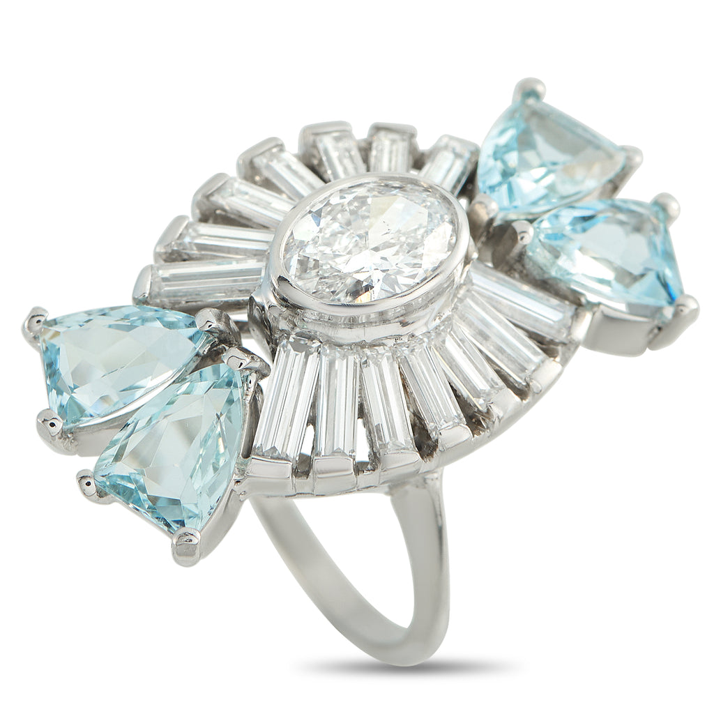 Platinum 2.50ct Diamond and Aquamarine Ring
