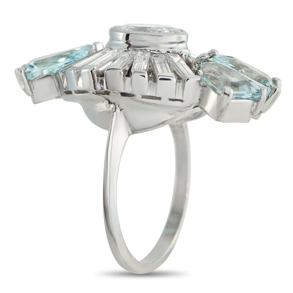Platinum 2.50ct Diamond and Aquamarine Ring