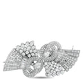 Diamond bow brooch with textured round stone clusters, scalloped bar segments, pin back