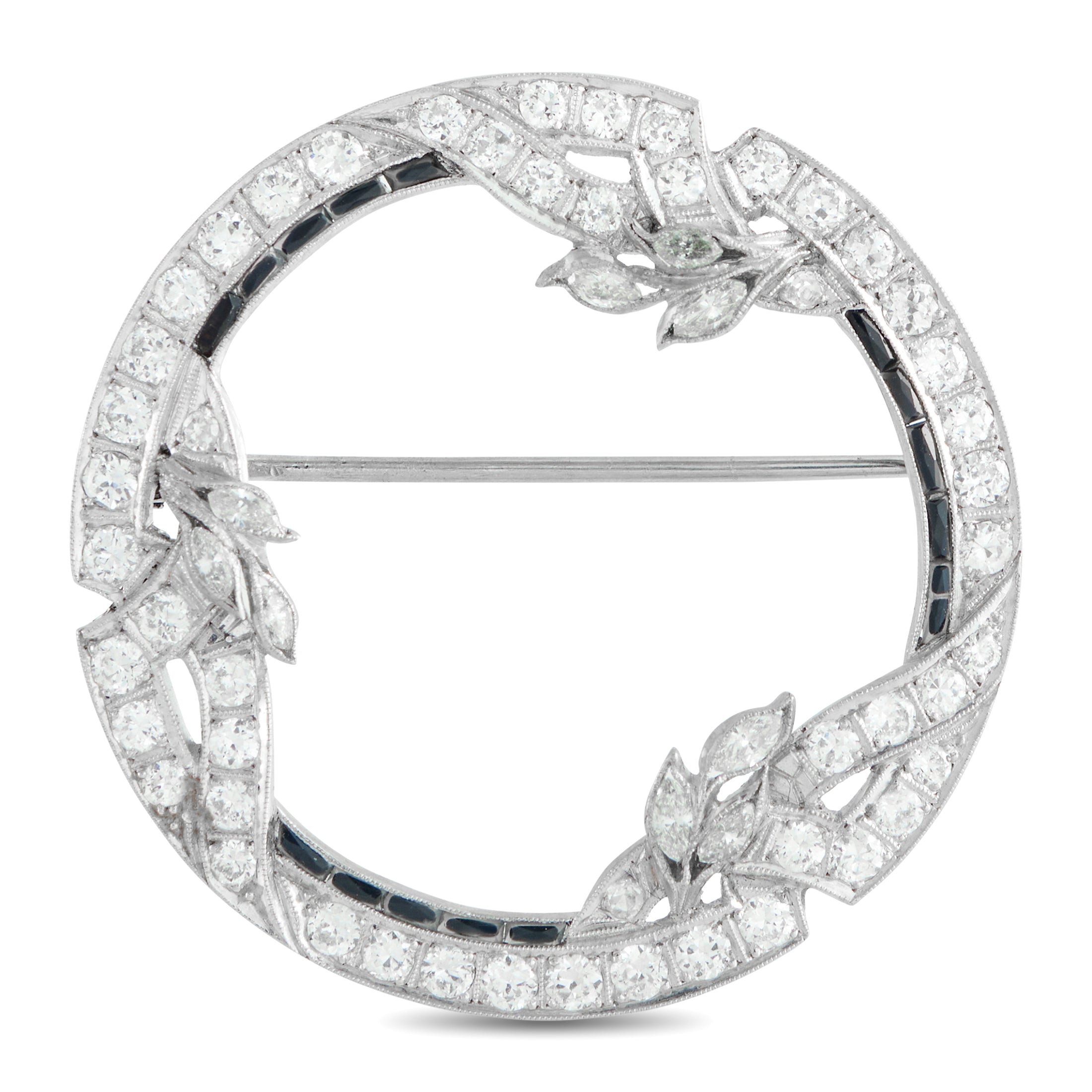 Art Deco Platinum 1.70ct Diamond and Sapphire Brooch