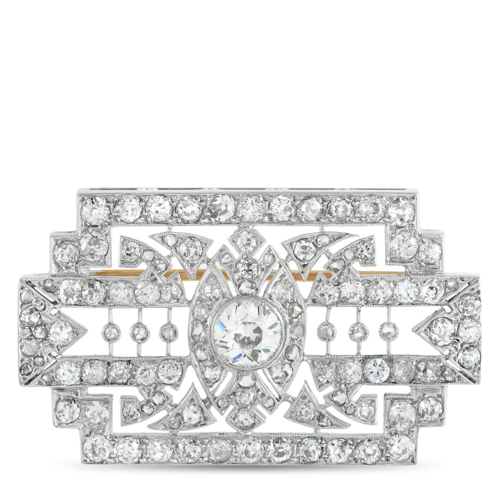 Platinum 3.70ct Diamond Art Deco Brooch