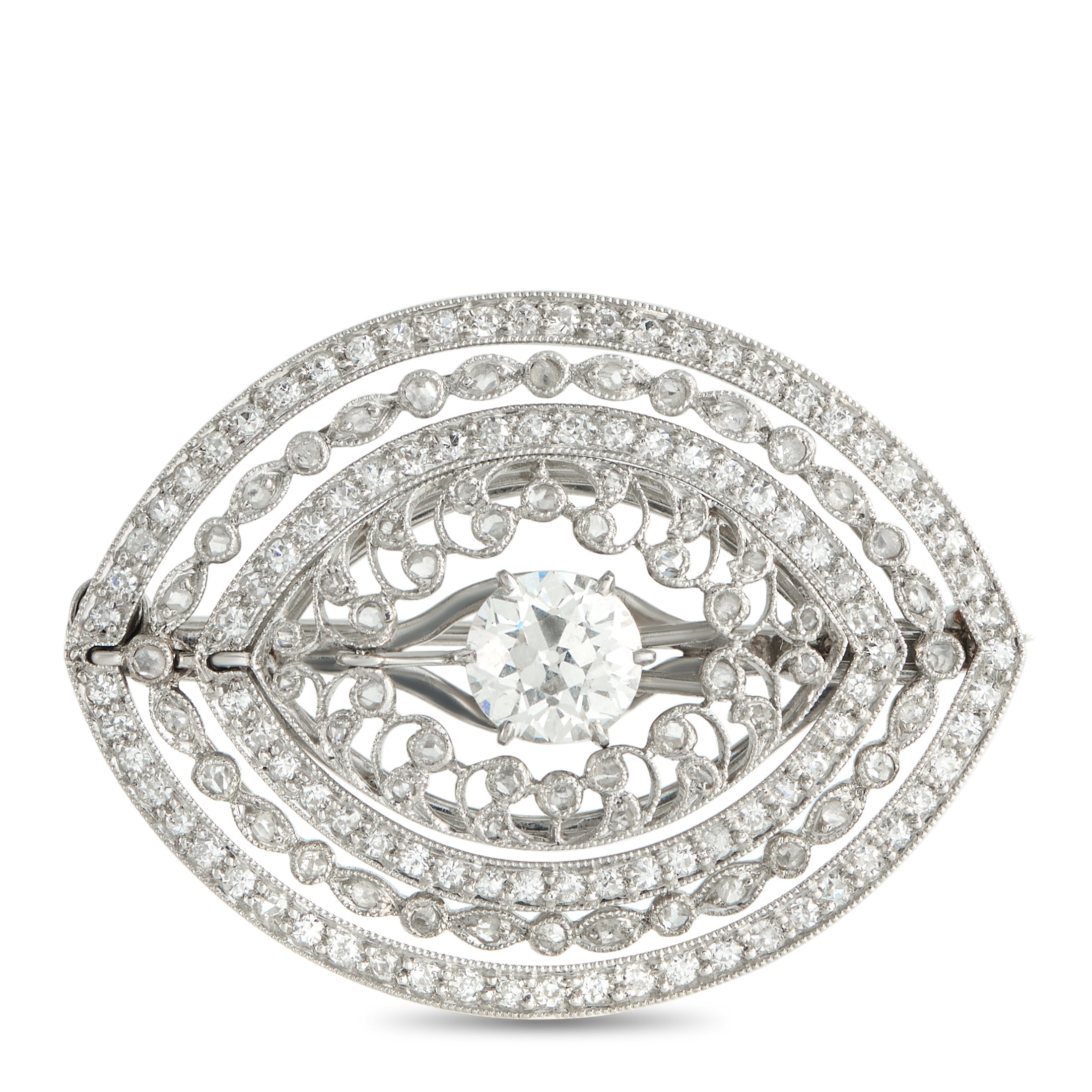 Platinum, 18K White Gold 2.0ct Diamond Brooch
