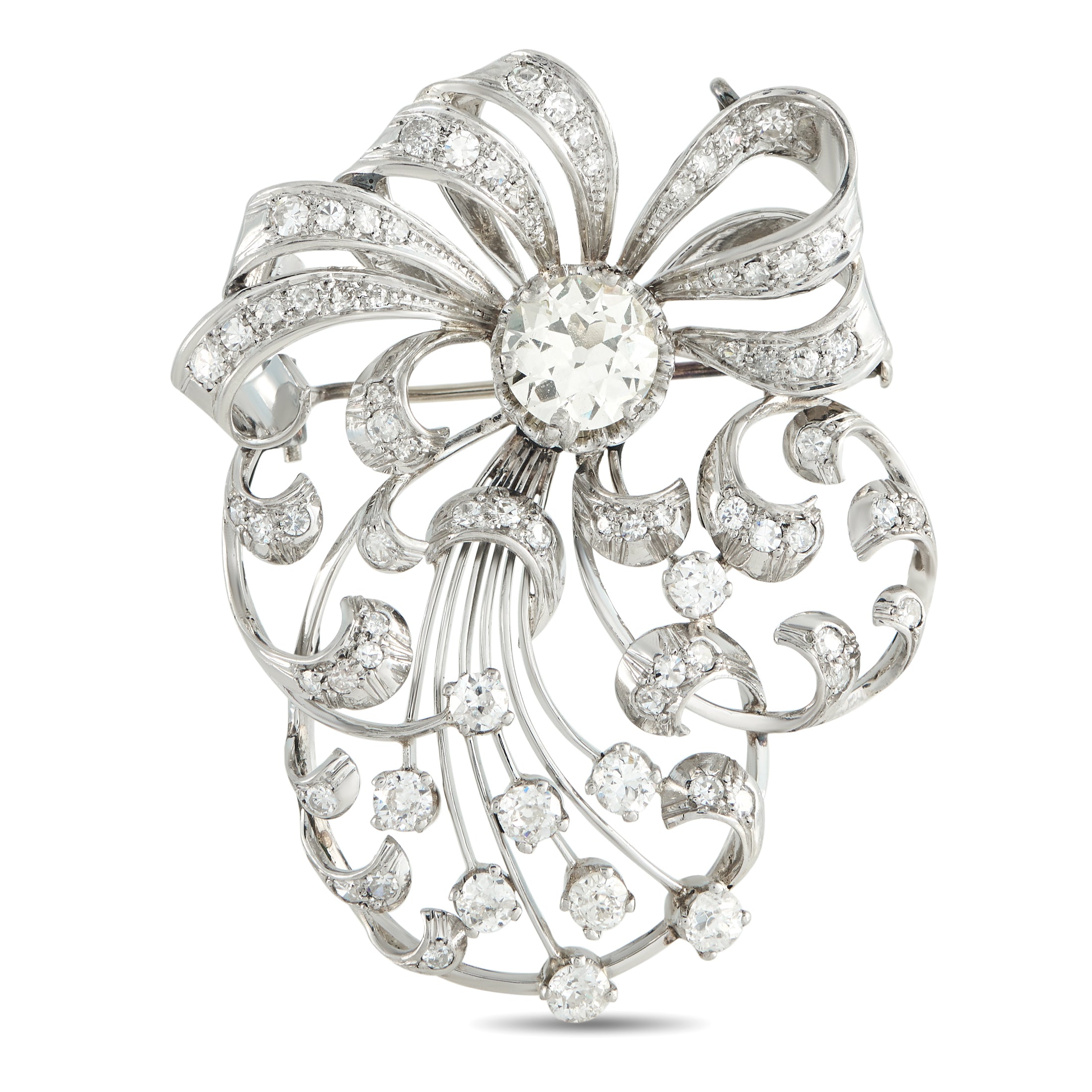 Platinum 4.07ct Diamond Victorian Spray Brooch