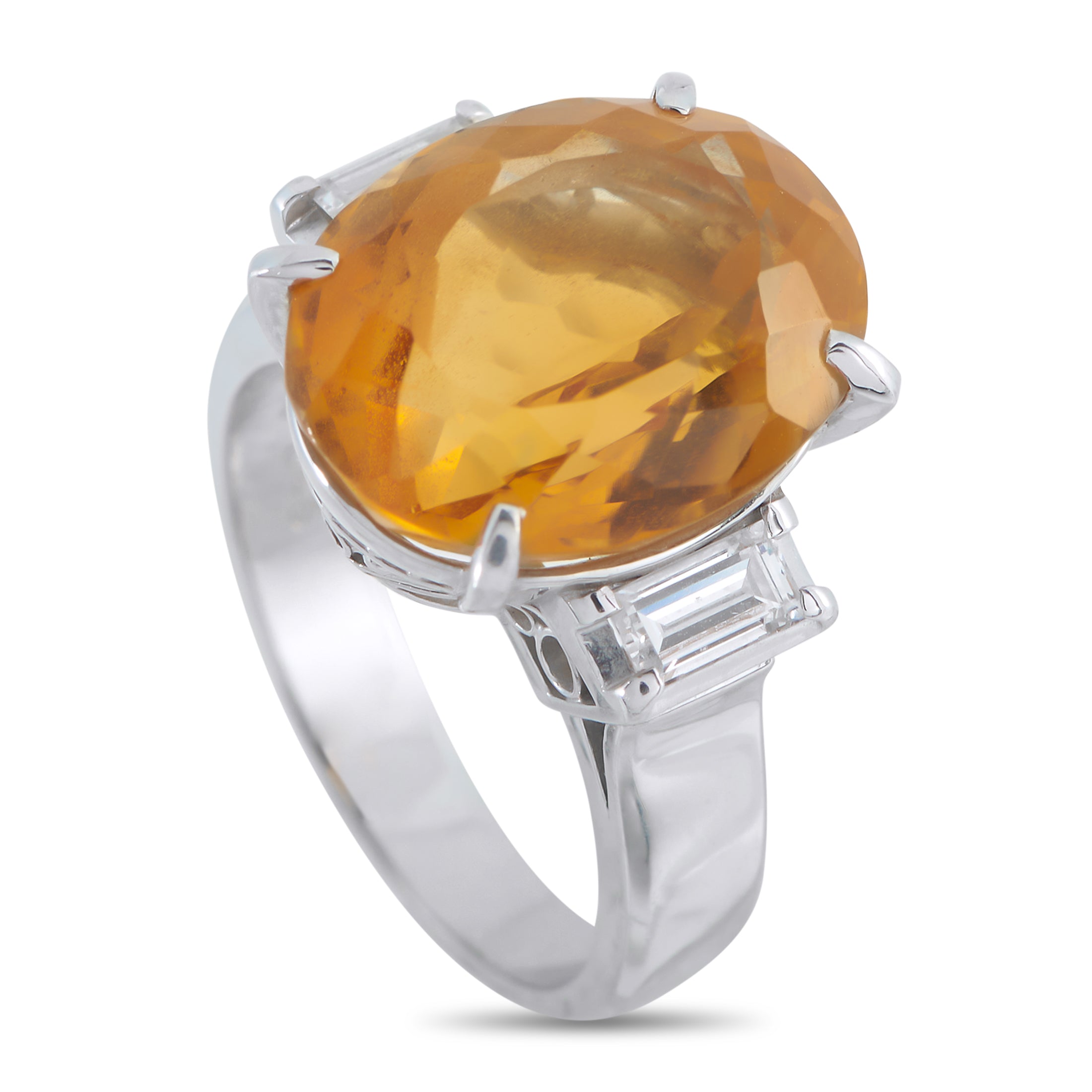 Platinum 0.46ct Diamond and Citrine Ring