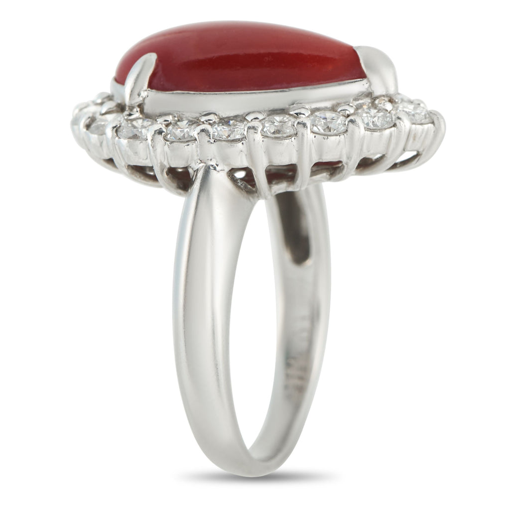 Exclusive Platinum 1.27ct Diamond and Coral Ring