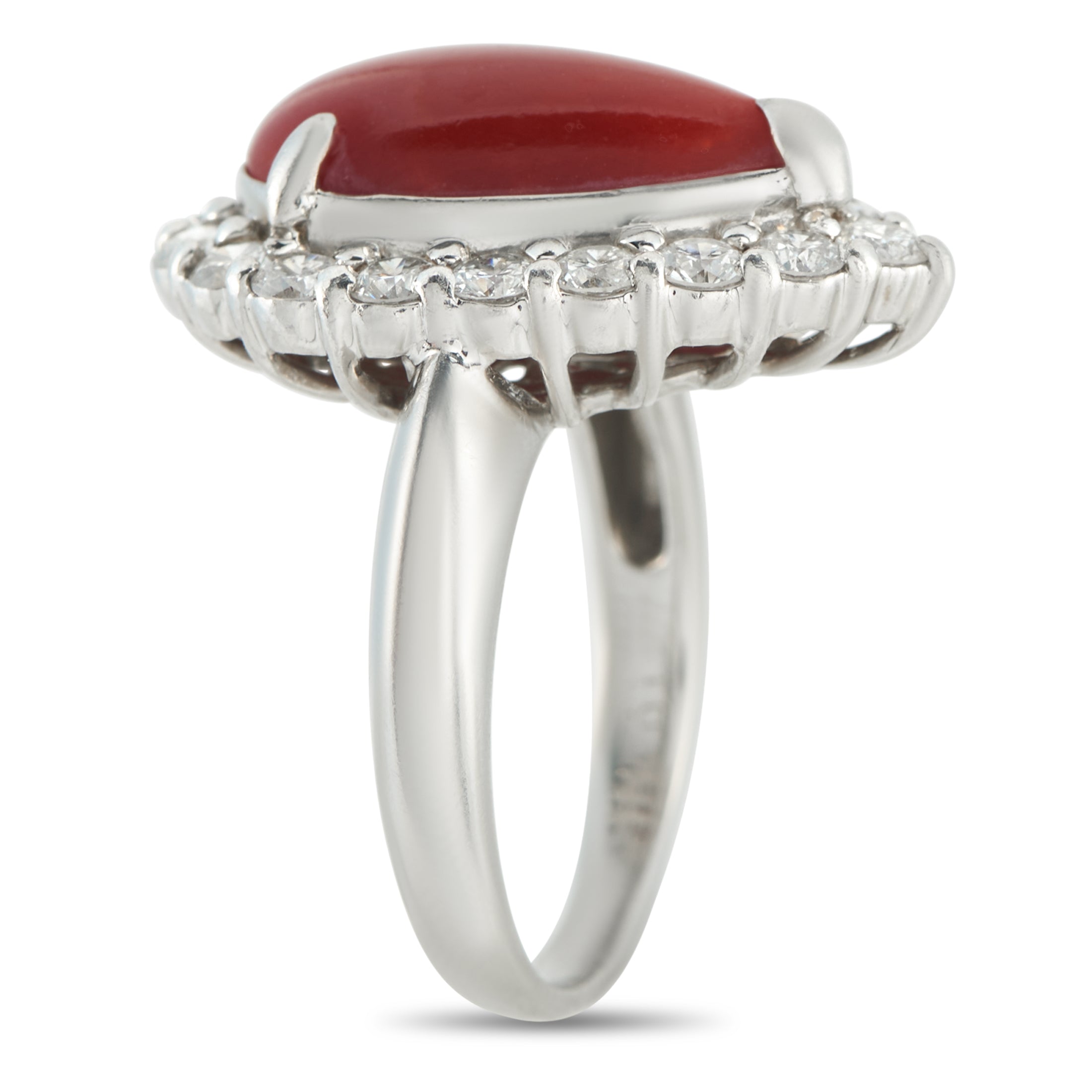 Platinum 1.27ct Diamond and Coral Ring