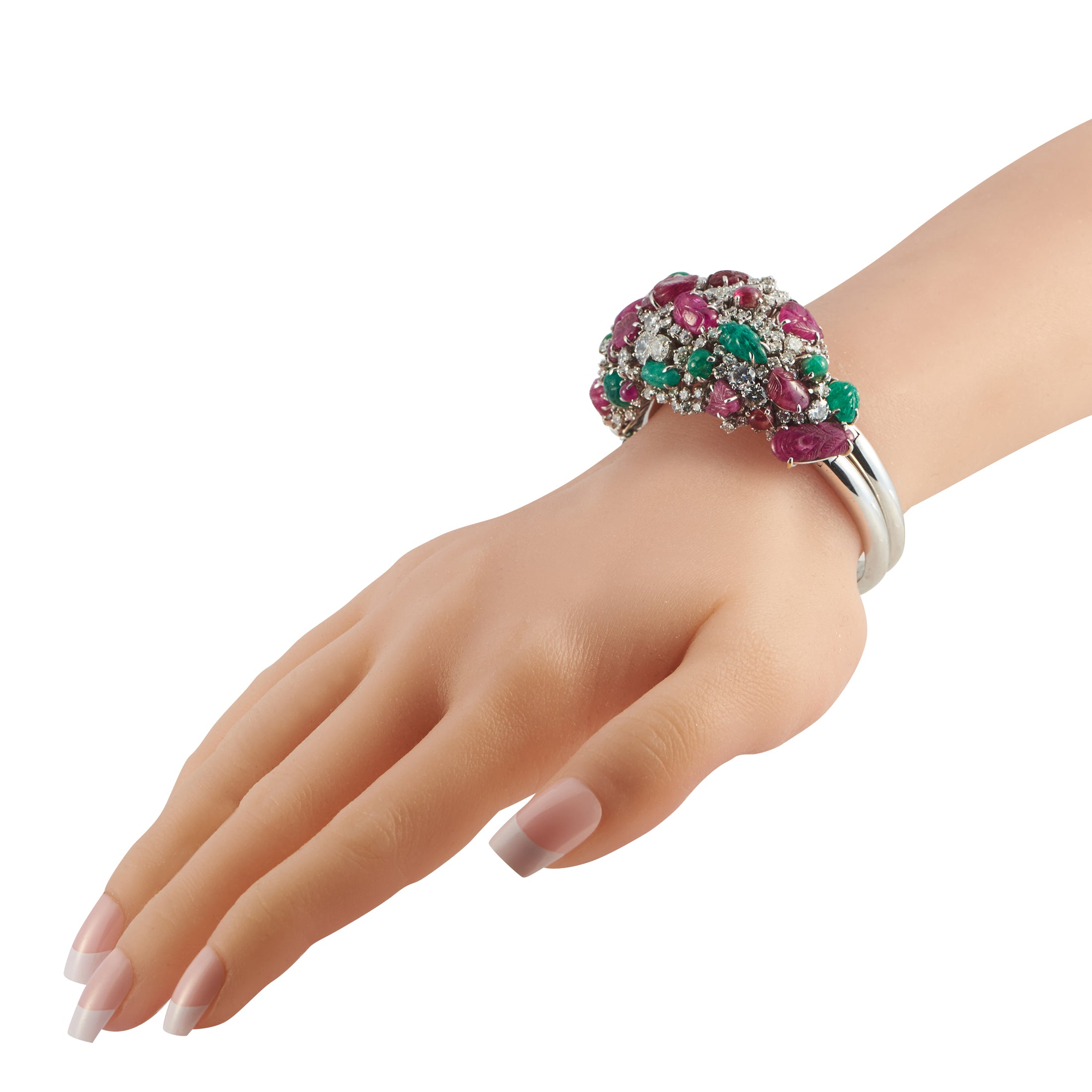Platinum 19.0ct Diamond and Colored Gemstone Bangle