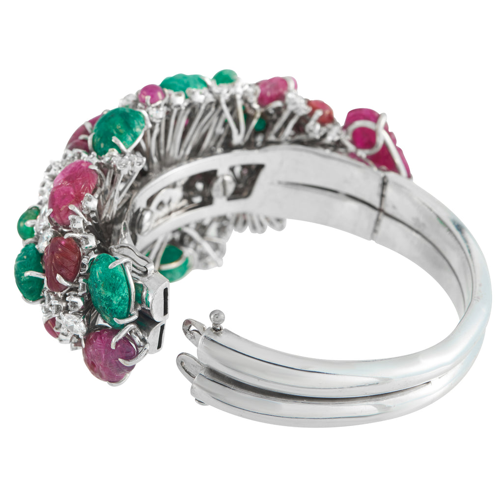 Platinum 19.0ct Diamond and Colored Gemstone Bangle