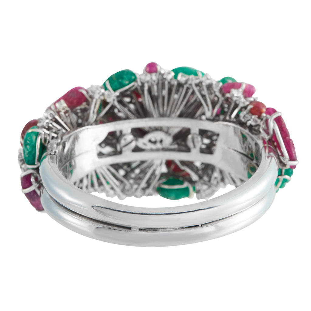 Platinum 19.0ct Diamond and Colored Gemstone Bangle