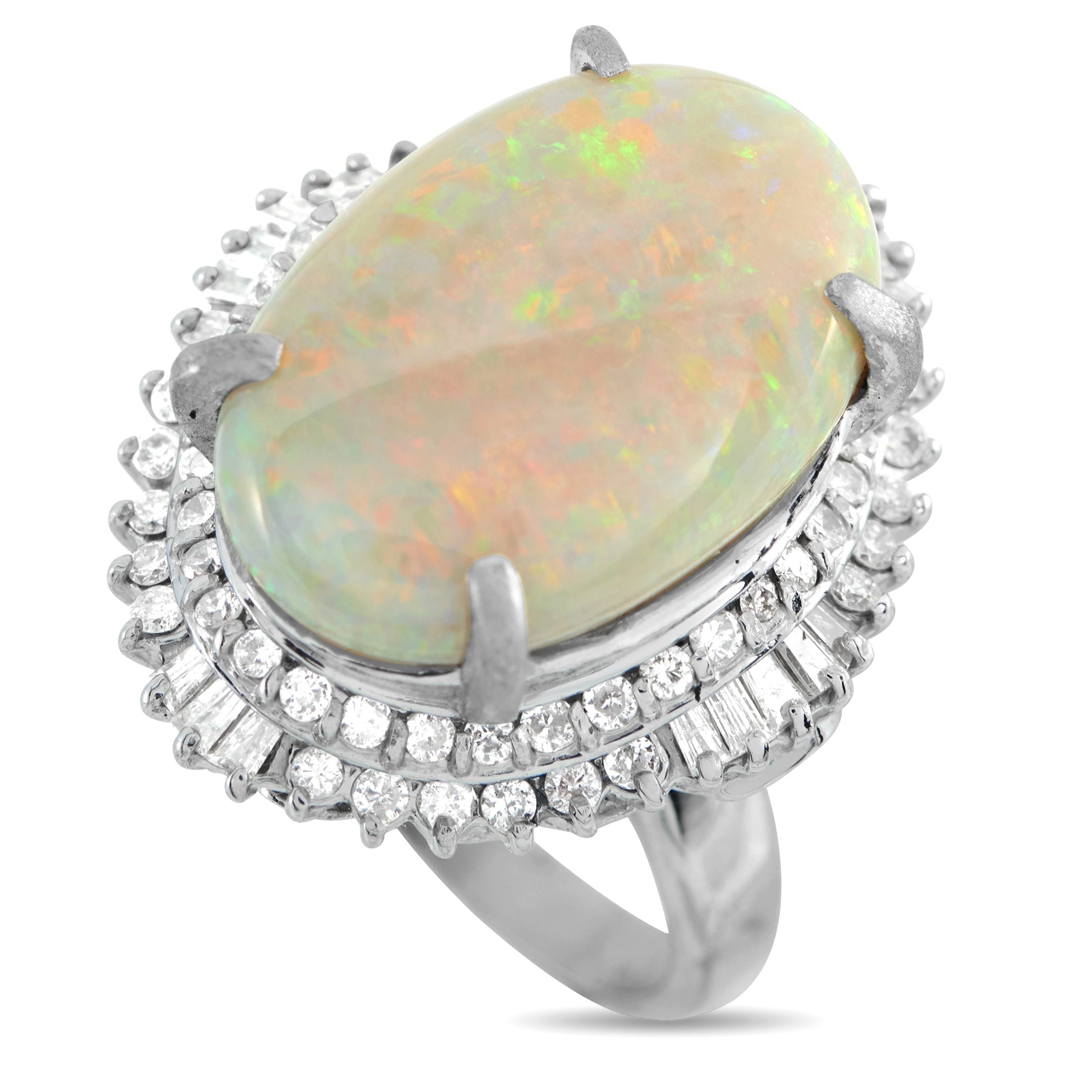 Exclusive Platinum 1.0ct Diamond and Opal Ring MF73-101525 – A ring that seems to hold light itself